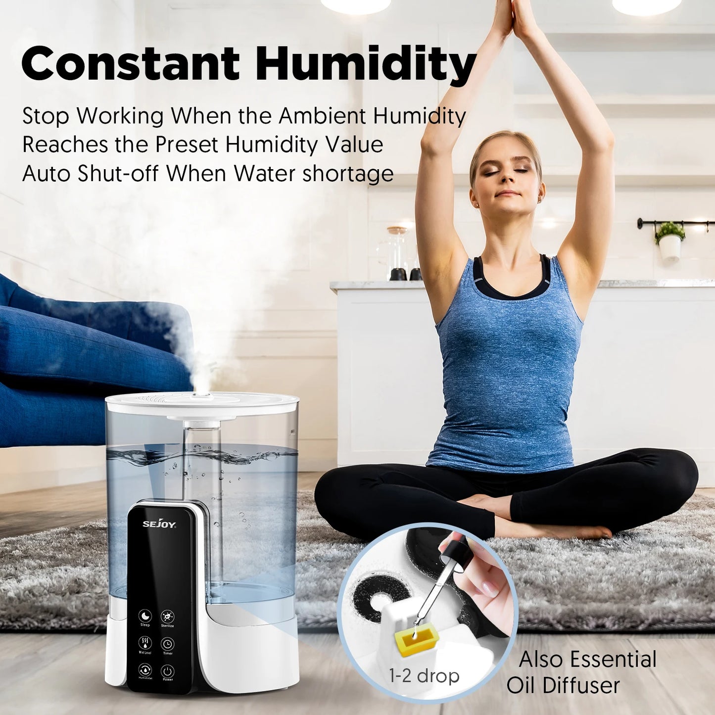 6L Large Room Air Humidifier and Aroma Diffuser Smart Timing Digital Display Auto Shut Off Ultrasonic