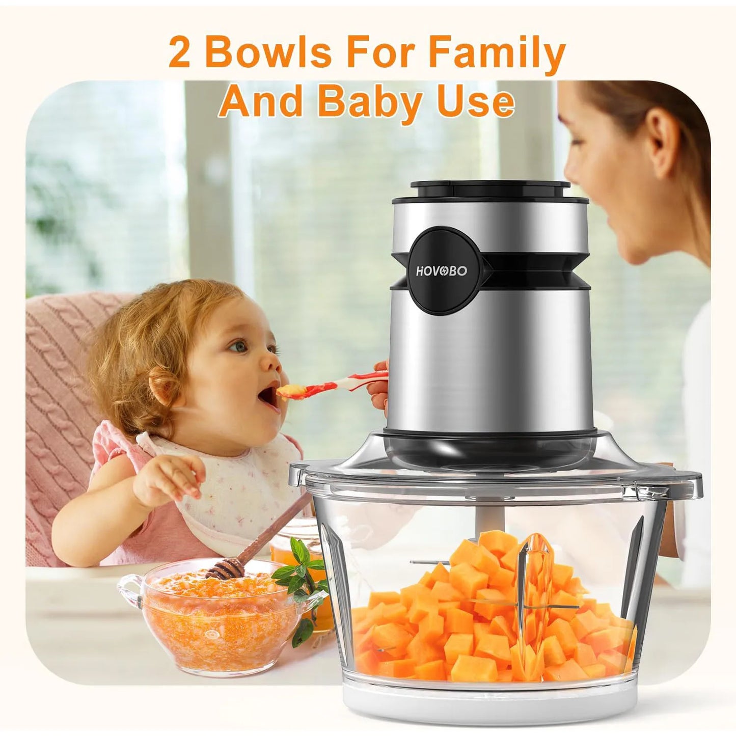 Stainless Steel Electric Food Processor with 4 Blades 2L Capacity 500W High Performance