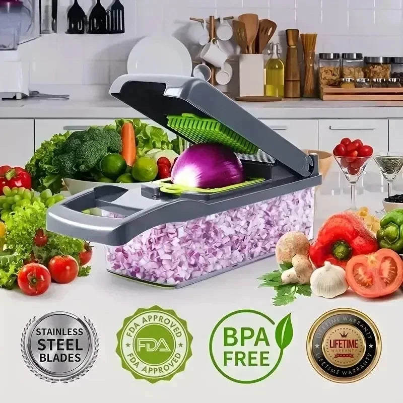 Easy and Fast Vegetable and Fruit Grater and Slicer with Steel Blades and Square Cutter