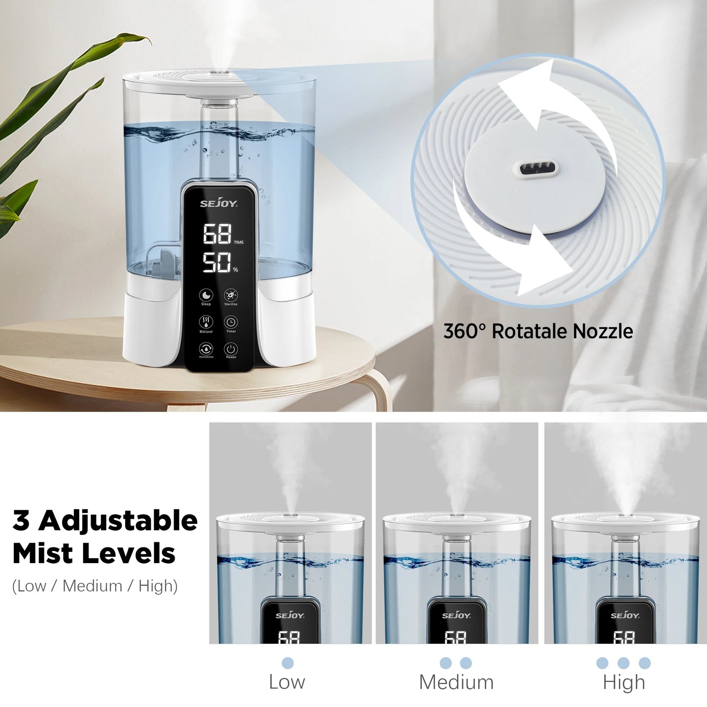 6L Large Room Air Humidifier and Aroma Diffuser Smart Timing Digital Display Auto Shut Off Ultrasonic