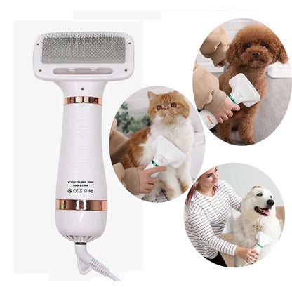 Pet Hair Dryer with Grooming Brush for Dogs Cats Rabbits, Adjustable Air Speed, 2 in 1