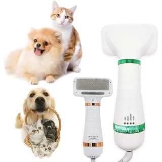 Pet Hair Dryer with Grooming Brush for Dogs Cats Rabbits, Adjustable Air Speed, 2 in 1