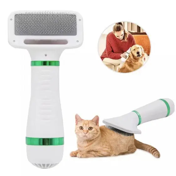 Pet Hair Dryer with Grooming Brush for Dogs Cats Rabbits, Adjustable Air Speed, 2 in 1