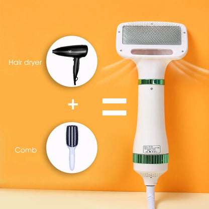 Pet Hair Dryer with Grooming Brush for Dogs Cats Rabbits, Adjustable Air Speed, 2 in 1